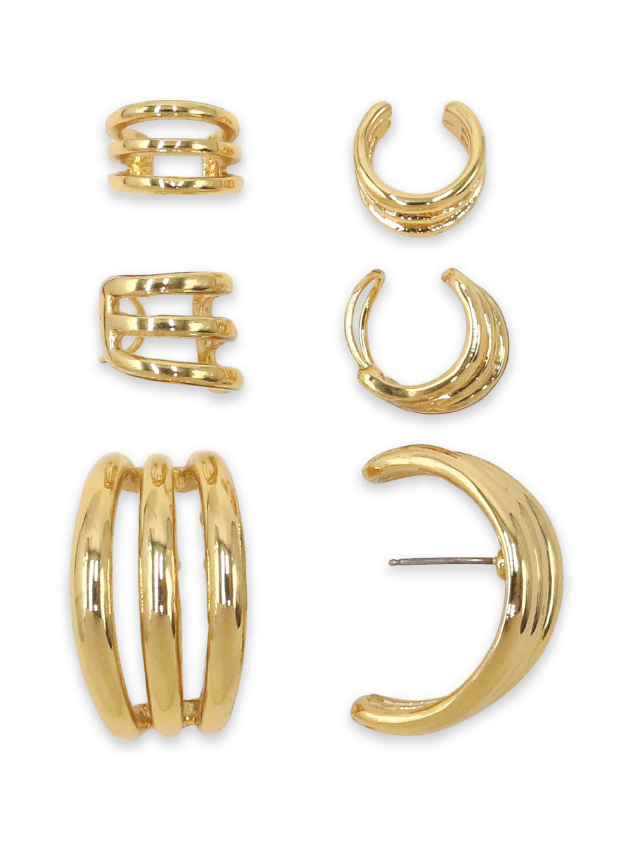 Linear Hoop/Cuff 3pk Earring Set